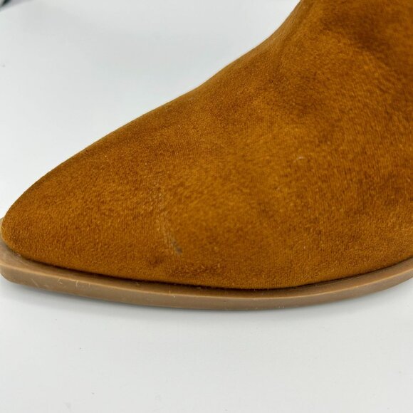 Bamboo Upstream Tan Suede Ankle Boots With Block Heel Western Size 10 Zippers - Picture 8 of 11